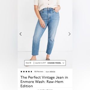 The Perfect Vintage Jean in Enmore Wash: Raw-Hem Edition. Size 34